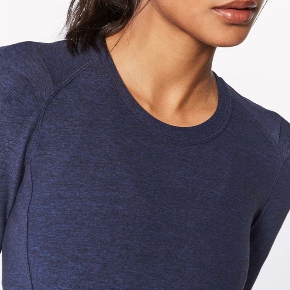 Lululemon Extra Mile Long Sleeve Heathered Hero Blue / Black, Size 10 - Picture 6 of 9